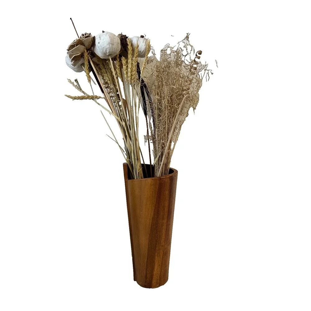 Crate and Barrel Maganda Cylinder Acacia Wood Vase Asymmetrical Design Decor 12